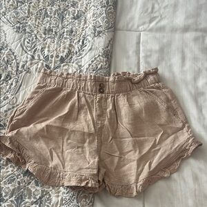 Time and Tru Taupe Ruffled High-Waist Shorts